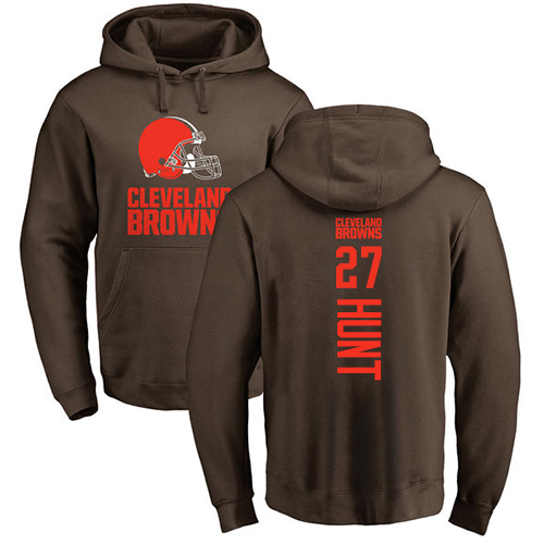 Men Cleveland Browns Kareem Hunt Brown Jersey 27 NFL Football Backer Pullover Hoodie Sweatshirt